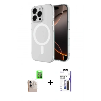 MARSİLYAN™- iPhone 16 Pro Max Kılıf Ahenk Yansıma Prime - Siyah Bilvis 3X AR Hayalet Cam Ekran Koruyucu + Raze Metal Kamera Lens - NLGY