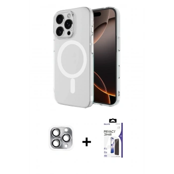 MARSİLYAN™- iPhone 16 Pro Max Kılıf Ahenk Yansıma Prime - Siyah Bilvis 3X AR Hayalet Cam Ekran Koruyucu + Pers Alüminyum Kamera Lens - GI