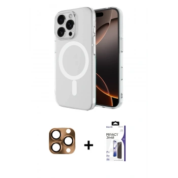 MARSİLYAN™- iPhone 16 Pro Max Kılıf Ahenk Yansıma Prime - Siyah Bilvis 3X AR Hayalet Cam Ekran Koruyucu + Pers Alüminyum Kamera Lens - CLTM