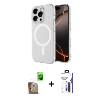 MARSİLYAN™- iPhone 16 Pro Max Kılıf Ahenk Yansıma Prime - Siyah Bilvis 3X AR Hayalet Cam Ekran Koruyucu + Raze Metal Kamera Lens - CLTM