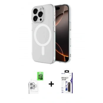 MARSİLYAN™- iPhone 16 Pro Max Kılıf Ahenk Yansıma Prime - Siyah Bilvis 3X AR Hayalet Cam Ekran Koruyucu + Raze Metal Kamera Lens - BZ