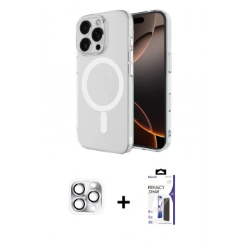 MARSİLYAN™- iPhone 16 Pro Max Kılıf Ahenk Yansıma Prime - Siyah Bilvis 3X AR Hayalet Cam Ekran Koruyucu + Pers Alüminyum Kamera Lens - GS