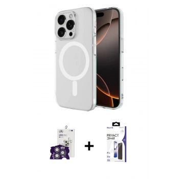 MARSİLYAN™- iPhone 16 Pro Max Kılıf Ahenk Yansıma Prime - Siyah Bilvis 3X AR Hayalet Cam Ekran Koruyucu + Bilvis Titan Kamera Lens - GS