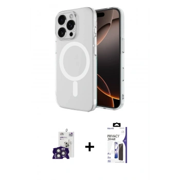 MARSİLYAN™- iPhone 16 Pro Max Kılıf Ahenk Yansıma Prime - Siyah Bilvis 3X AR Hayalet Cam Ekran Koruyucu + Bilvis Titan Kamera Lens - TMGI