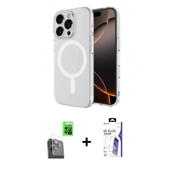 MARSİLYAN™- iPhone 16 Pro Max Kılıf Ahenk Yansıma Prime - Siyah Bilvis 3X AR HD Cam Ekran Koruyucu + Raze Metal Kamera Lens - SH