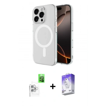 MARSİLYAN™- iPhone 16 Pro Max Kılıf Ahenk Yansıma Prime - Siyah Bilvis 5in1 3D Magic Cam Ekran Koruyucu + Raze Metal Kamera Lens - BZ