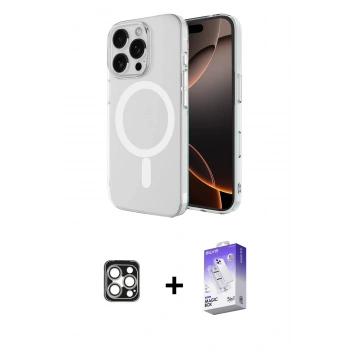 MARSİLYAN™- iPhone 16 Pro Max Kılıf Ahenk Yansıma Prime - Siyah Bilvis 5in1 3D Magic Cam Ekran Koruyucu + PVD Metal Kamera Lens - GS