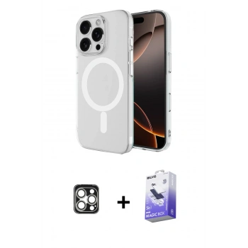 MARSİLYAN™- iPhone 16 Pro Max Kılıf Ahenk Yansıma Prime - Siyah Bilvis 5in1 5D Magic Hayalet Cam Ekran Koruyucu + PVD Metal Kamera Lens - GS