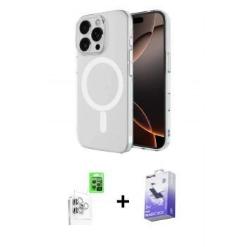 MARSİLYAN™- iPhone 16 Pro Max Kılıf Ahenk Yansıma Prime - Siyah Bilvis 5in1 5D Magic Hayalet Cam Ekran Koruyucu + Raze Metal Kamera Lens - BZ