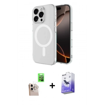 MARSİLYAN™- iPhone 16 Pro Max Kılıf Ahenk Yansıma Prime - Siyah Bilvis 5in1 5D Magic Hayalet Cam Ekran Koruyucu + Raze Metal Kamera Lens - NLGY