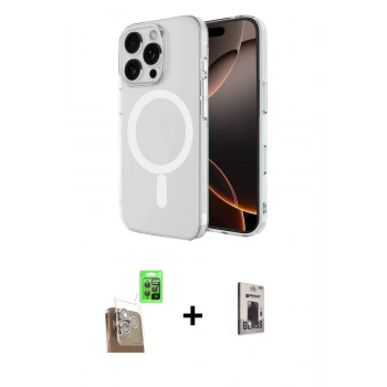 MARSİLYAN™- iPhone 16 Pro Max Kılıf Ahenk Yansıma Prime - Siyah Bilvis Hayalet Cam Ekran Koruyucu + Raze Metal Kamera Lens - CLTM