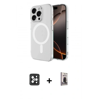 MARSİLYAN™- iPhone 16 Pro Max Kılıf Ahenk Yansıma Prime - Siyah Bilvis Hayalet Cam Ekran Koruyucu + PVD Metal Kamera Lens - SH
