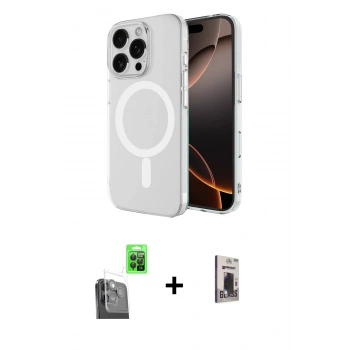 MARSİLYAN™- iPhone 16 Pro Max Kılıf Ahenk Yansıma Prime - Siyah Bilvis Hayalet Cam Ekran Koruyucu + Raze Metal Kamera Lens - SH