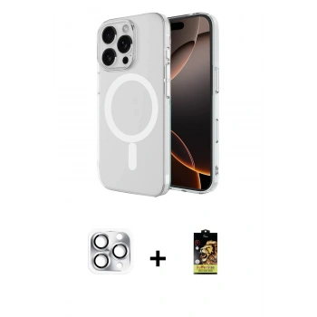 MARSİLYAN™- iPhone 16 Pro Max Kılıf Ahenk Yansıma Prime - Siyah Buffer Cam Ekran Koruyucu + Pers Alüminyum Kamera Lens - GS