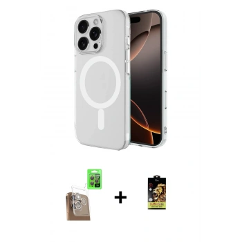MARSİLYAN™- iPhone 16 Pro Max Kılıf Ahenk Yansıma Prime - Siyah Buffer Cam Ekran Koruyucu + Raze Metal Kamera Lens - CLTM