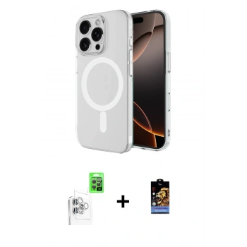 MARSİLYAN™- iPhone 16 Pro Max Kılıf Ahenk Yansıma Prime - Siyah Buffer Hayalet Cam Ekran Koruyucu + Raze Metal Kamera Lens - BZ