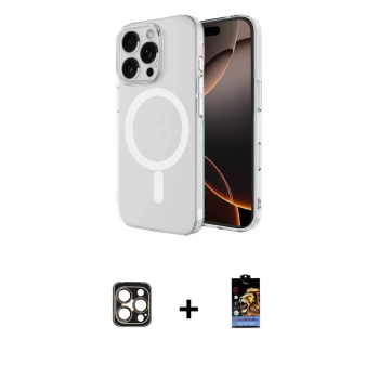 MARSİLYAN™- iPhone 16 Pro Max Kılıf Ahenk Yansıma Prime - Siyah Buffer Hayalet Cam Ekran Koruyucu + PVD Metal Kamera Lens - GD
