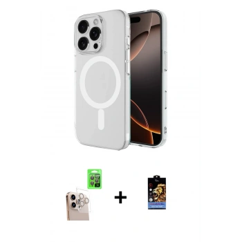 MARSİLYAN™- iPhone 16 Pro Max Kılıf Ahenk Yansıma Prime - Siyah Buffer Hayalet Cam Ekran Koruyucu + Raze Metal Kamera Lens - NLGY
