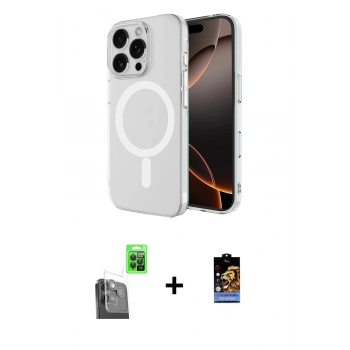 MARSİLYAN™- iPhone 16 Pro Max Kılıf Ahenk Yansıma Prime - Siyah Buffer Hayalet Cam Ekran Koruyucu + Raze Metal Kamera Lens - SH