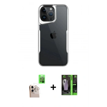 MARSİLYAN™- iPhone 16 Pro Max Kılıf Akış Çizgi Koleksiyonu - Şeffaf 360 Full Body Arka Koruyucu + Raze Metal Kamera Lens - NLGY