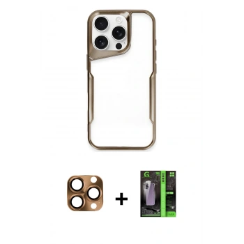 MARSİLYAN™- iPhone 16 Pro Max Kılıf Akış Çizgi Koleksiyonu - Şeffaf 360 Full Body Arka Koruyucu + Pers Alüminyum Kamera Lens - CLTM