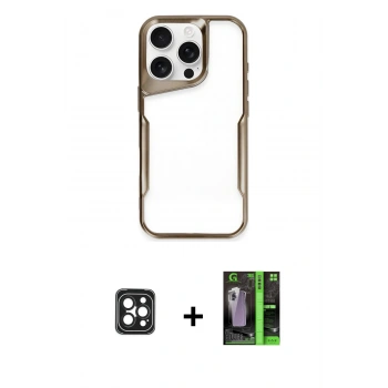 MARSİLYAN™- iPhone 16 Pro Max Kılıf Akış Çizgi Koleksiyonu - Şeffaf 360 Full Body Arka Koruyucu + PVD Metal Kamera Lens - SH