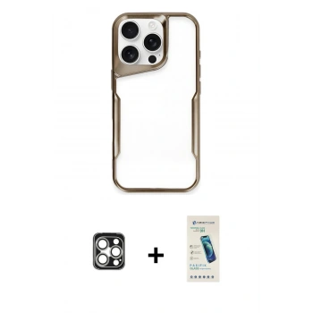 MARSİLYAN™- iPhone 16 Pro Max Kılıf Akış Çizgi Koleksiyonu - Şeffaf Pasifik Cam Ekran Koruyucu + PVD Metal Kamera Lens - GS