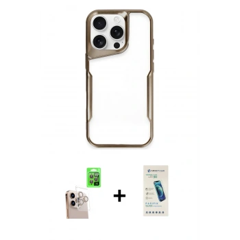 MARSİLYAN™- iPhone 16 Pro Max Kılıf Akış Çizgi Koleksiyonu - Şeffaf Pasifik Cam Ekran Koruyucu + Raze Metal Kamera Lens - NLGY