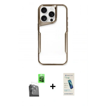 MARSİLYAN™- iPhone 16 Pro Max Kılıf Akış Çizgi Koleksiyonu - Şeffaf Pasifik Cam Ekran Koruyucu + Raze Metal Kamera Lens - SH
