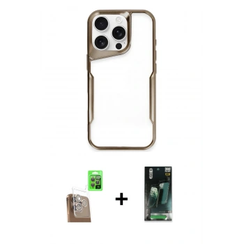 MARSİLYAN™- iPhone 16 Pro Max Kılıf Akış Çizgi Koleksiyonu - Siyah 360 Mat Full Body Arka Koruyucu + Raze Metal Kamera Lens - CLTM