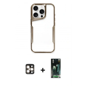 MARSİLYAN™- iPhone 16 Pro Max Kılıf Akış Çizgi Koleksiyonu - Siyah 360 Mat Full Body Arka Koruyucu + PVD Metal Kamera Lens - GD