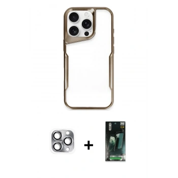 MARSİLYAN™- iPhone 16 Pro Max Kılıf Akış Çizgi Koleksiyonu - Siyah 360 Mat Full Body Arka Koruyucu + Pers Alüminyum Kamera Lens - GI