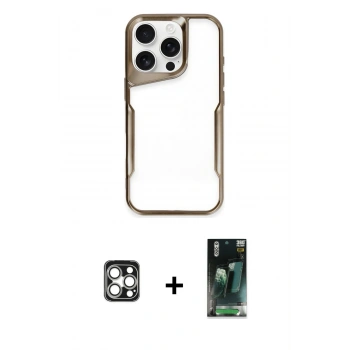 MARSİLYAN™- iPhone 16 Pro Max Kılıf Akış Çizgi Koleksiyonu - Siyah 360 Mat Full Body Arka Koruyucu + PVD Metal Kamera Lens - GS