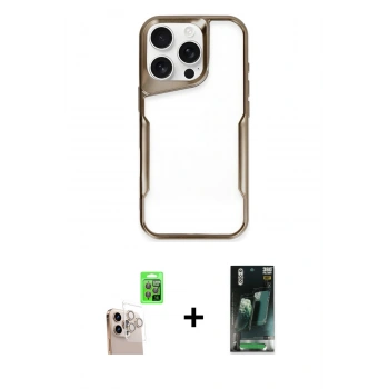 MARSİLYAN™- iPhone 16 Pro Max Kılıf Akış Çizgi Koleksiyonu - Siyah 360 Mat Full Body Arka Koruyucu + Raze Metal Kamera Lens - NLGY