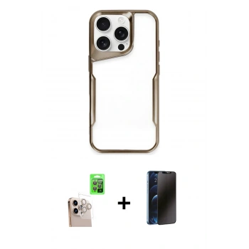 MARSİLYAN™- iPhone 16 Pro Max Kılıf Akış Çizgi Koleksiyonu - Siyah 3D Antistatik Hayalet Cam Ekran Koruyucu + Raze Metal Kamera Lens - NLGY