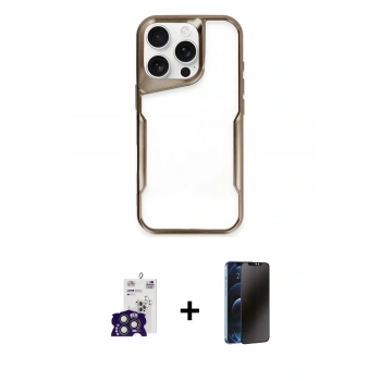 MARSİLYAN™- iPhone 16 Pro Max Kılıf Akış Çizgi Koleksiyonu - Siyah 3D Antistatik Hayalet Cam Ekran Koruyucu + Bilvis Titan Kamera Lens - TMGI
