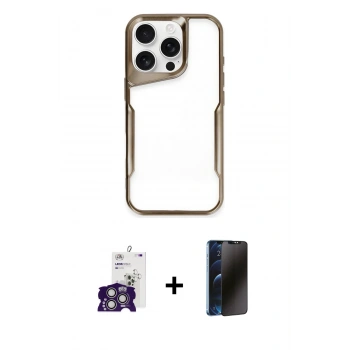 MARSİLYAN™- iPhone 16 Pro Max Kılıf Akış Çizgi Koleksiyonu - Siyah 3D Antistatik Hayalet Cam Ekran Koruyucu + Bilvis Titan Kamera Lens - GS