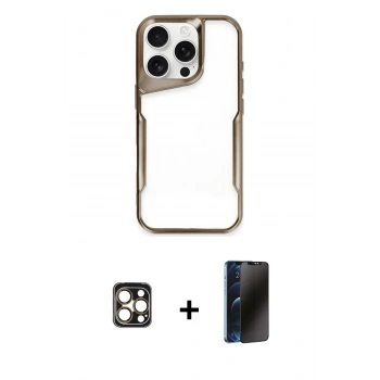 MARSİLYAN™- iPhone 16 Pro Max Kılıf Akış Çizgi Koleksiyonu - Siyah 3D Antistatik Hayalet Cam Ekran Koruyucu + PVD Metal Kamera Lens - GD