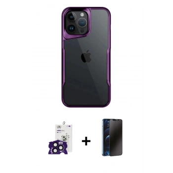 MARSİLYAN™- iPhone 16 Pro Max Kılıf Akış Çizgi Koleksiyonu - Siyah 3D Antistatik Hayalet Cam Ekran Koruyucu + Bilvis Titan Kamera Lens - SH