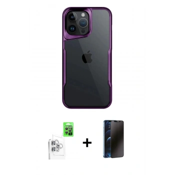 MARSİLYAN™- iPhone 16 Pro Max Kılıf Akış Çizgi Koleksiyonu - Siyah 3D Antistatik Hayalet Cam Ekran Koruyucu + Raze Metal Kamera Lens - BZ