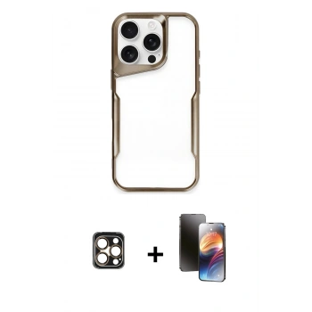 MARSİLYAN™- iPhone 16 Pro Max Kılıf Akış Çizgi Koleksiyonu - Siyah 3D Antistatik Mat Seramik Nano Ekran Koruyucu + PVD Metal Kamera Lens - GD