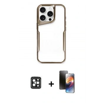 MARSİLYAN™- iPhone 16 Pro Max Kılıf Akış Çizgi Koleksiyonu - Siyah 3D Antistatik Mat Seramik Nano Ekran Koruyucu + PVD Metal Kamera Lens - SH
