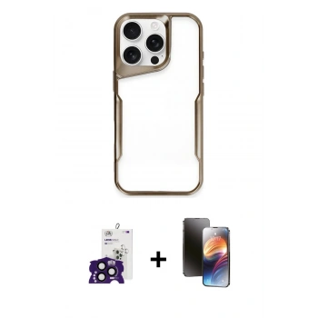 MARSİLYAN™- iPhone 16 Pro Max Kılıf Akış Çizgi Koleksiyonu - Siyah 3D Antistatik Mat Seramik Nano Ekran Koruyucu + Bilvis Titan Kamera Lens - SH