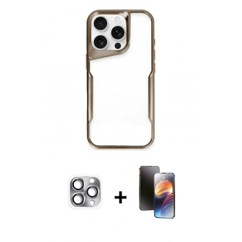 MARSİLYAN™- iPhone 16 Pro Max Kılıf Akış Çizgi Koleksiyonu - Siyah 3D Antistatik Mat Seramik Nano Ekran Koruyucu + Pers Alüminyum Kamera Lens - GI
