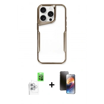 MARSİLYAN™- iPhone 16 Pro Max Kılıf Akış Çizgi Koleksiyonu - Siyah 3D Antistatik Mat Seramik Nano Ekran Koruyucu + Raze Metal Kamera Lens - BZ