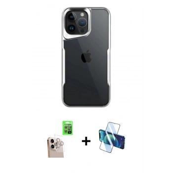 MARSİLYAN™- iPhone 16 Pro Max Kılıf Akış Çizgi Koleksiyonu - Siyah 3D Antistatik Seramik Nano Ekran Koruyucu + Raze Metal Kamera Lens - NLGY