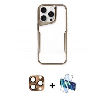 MARSİLYAN™- iPhone 16 Pro Max Kılıf Akış Çizgi Koleksiyonu - Siyah 3D Antistatik Seramik Nano Ekran Koruyucu + Pers Alüminyum Kamera Lens - CLTM