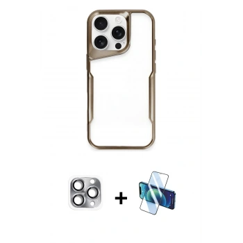 MARSİLYAN™- iPhone 16 Pro Max Kılıf Akış Çizgi Koleksiyonu - Siyah 3D Antistatik Seramik Nano Ekran Koruyucu + Pers Alüminyum Kamera Lens - GI