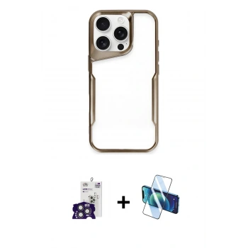 MARSİLYAN™- iPhone 16 Pro Max Kılıf Akış Çizgi Koleksiyonu - Siyah 3D Antistatik Seramik Nano Ekran Koruyucu + Bilvis Titan Kamera Lens - TMGI