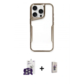 MARSİLYAN™- iPhone 16 Pro Max Kılıf Akış Çizgi Koleksiyonu - Siyah Bilvis 3D Cam Ekran Koruyucu + Bilvis Titan Kamera Lens - GS